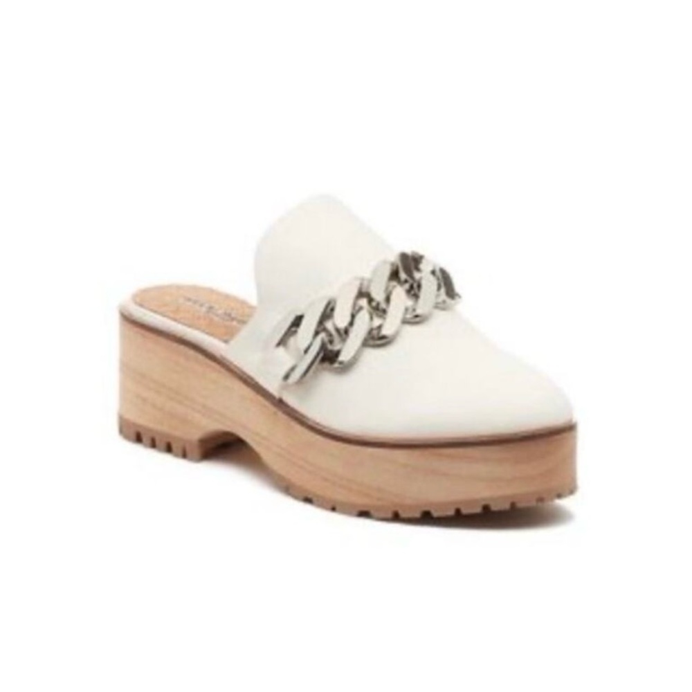 Kelsi Dagger Women's White Slip-On Mules with Chain Detail